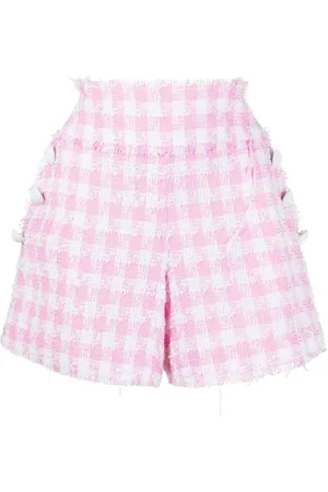 Balmain Gingham-ternet tweed-shorts med knapudsmykning