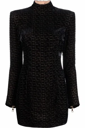 Balmain Kort kjole i velour med monogram