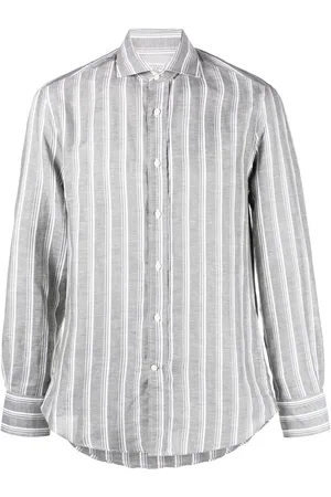 Brunello Cucinelli Stribet skjorte med spread-krave