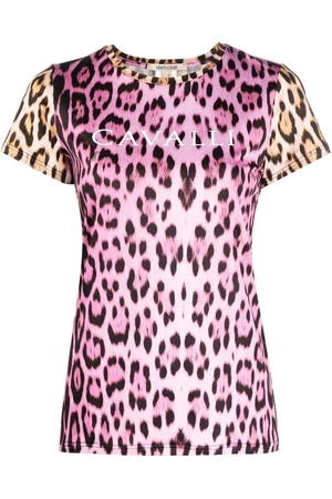 Roberto Cavalli Leopardmønstret T-shirt med logotryk