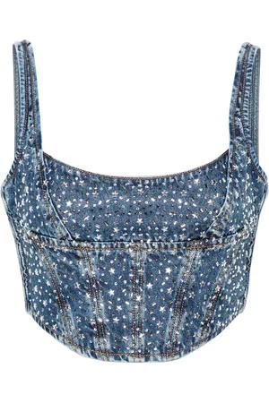 Alessandra Rich Bustier i denim med rhinsten
