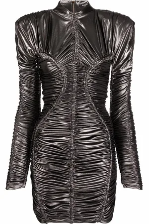 Balmain Metallisk kort kjole med ruche-detalje