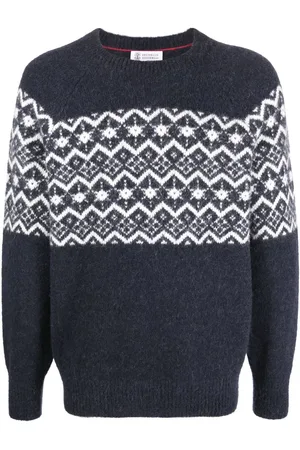 Brunello Cucinelli Intarsia-strikket trøje