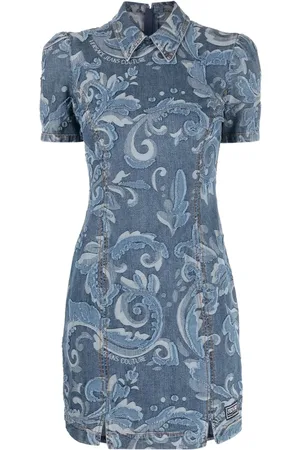 VERSACE Kort Garland Flora kjole i denim