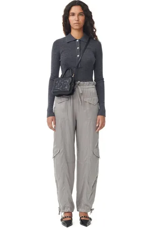 Ganni Grey Washed Satinbukser I Frost Gray Dame Størrelse 32