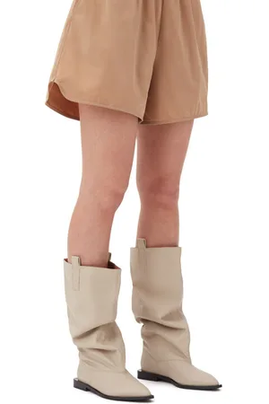 Ganni Beige Western Loose Flat Tubular Støvler I Dame Størrelse 38