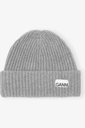 Ganni Oversized Wool Rib Knit Beanie I Grey