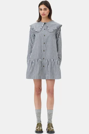 Ganni And White Stripe Mini Skjortekjole Dame Størrelse 34