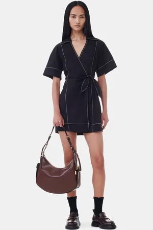 Ganni Cotton Poplin Wrap Minikjole Dame Størrelse 34