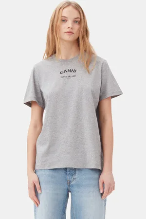 Ganni Grey Relaxed O-Neck T-Shirt Dame Størrelse M