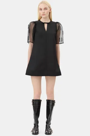 Ganni Fringed Organza Minikjole Dame Størrelse 44 Genanvendt Polyester