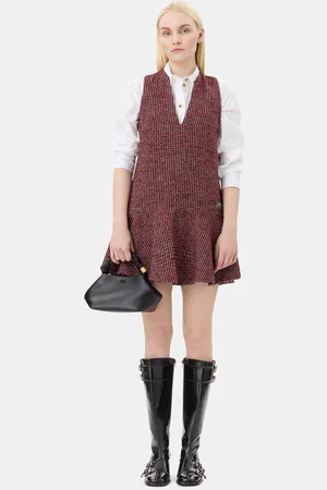 Ganni Red Check Minikjole I Dame Størrelse 42 Genanvendt Polyester/Genanvendt Uld