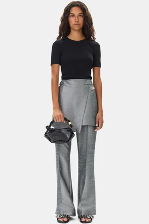 Ganni Grey Suiting Skirt Flared Bukser I Gray Quill Dame Størrelse 32 Genanvendt Polyester/Viskose