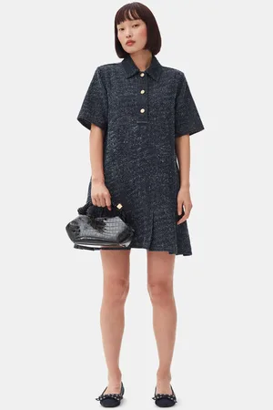 Ganni Dark Blue Fluffy Denim Minikjole I Navy Dame Størrelse 40