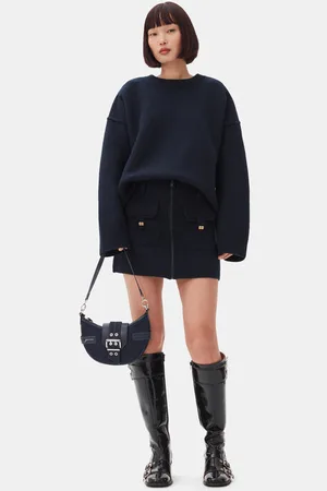 Ganni Dark Blue Mininederdel I Navy Dame Størrelse Xxs Uld