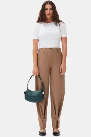 Ganni Brown Drapey Melange Bukser I Beige Dame Størrelse 32