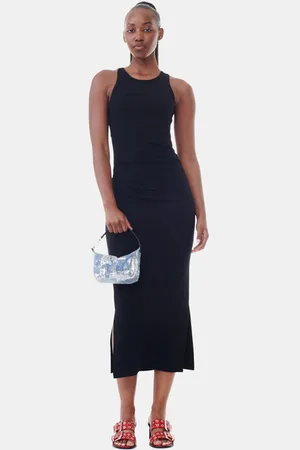Ganni Soft Cotton Rib Tank Top Long Kjole Dame Størrelse Xxs