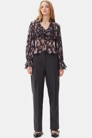 Ganni Dark Grey Stripe Suiting Bukser I Mixed Dame Størrelse 44/Viskose