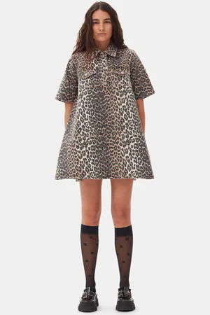 Ganni Printed Denim Minikjole I Mixed Dame Størrelse 44