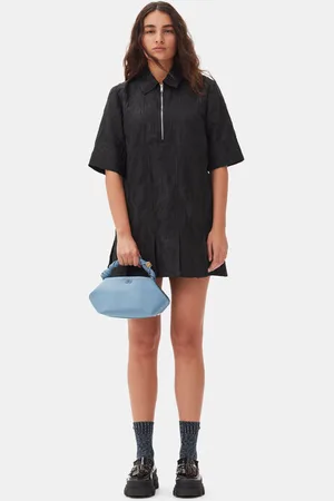 Ganni Textured Cloque Pleated Minikjole Dame Størrelse 36