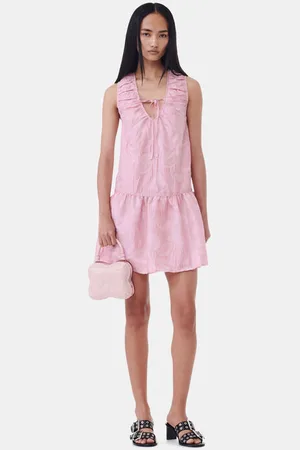 Ganni Pink Textured Cloqué Minikjole I Dame Størrelse 36