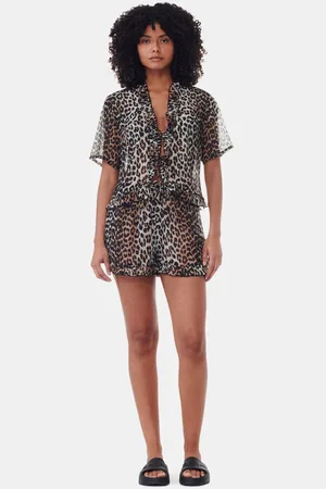 Ganni Printed Chiffon Ruffle Shorts I Mixed Dame Størrelse 34 Genanvendt Polyester