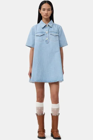 Ganni Light Blue Denim Minikjole I Dame Størrelse 38