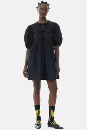 Ganni Cotton Poplin Tie String Minikjole Dame Størrelse 40