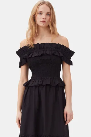 Ganni Cotton Poplin Off-Shoulder Smock Top I Dame Størrelse 40