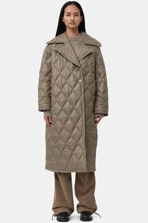 Ganni Brown Shiny Quilt Frakke I Dame Størrelse 40 Genanvendt Polyamid