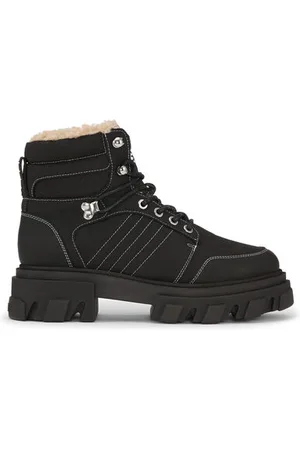 Ganni Lace-Up Hiking Støvler I Dame Størrelse 42 Calf Leather/Genanvendt Polyester