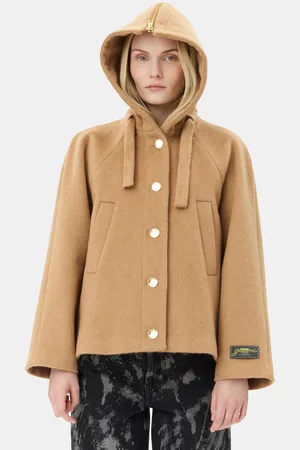 Ganni Camel Wool-Blend Jakke I Dame Størrelse L/Xl Lyocell/Polyester/Genanvendt Uld