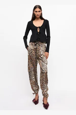 Ganni Printed Satin Bukser I Mixed Dame Størrelse 40 Spandex/Viskose