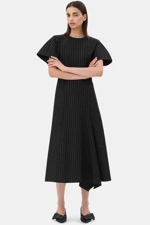 Ganni Pinstripe Long Kjole Dame Størrelse 38
