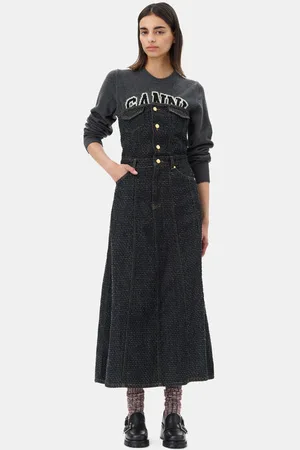 Ganni Fluffy Denim Corsage Kjole Dame Størrelse 44