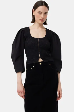 Ganni Cotton Poplin Smock Bluse Dame Størrelse 38