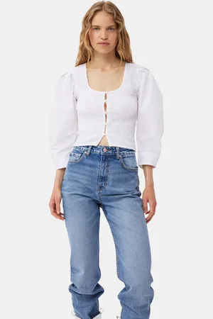 Ganni White Cotton Poplin Smock Bluse Dame Størrelse 32 3/4 Sleeve