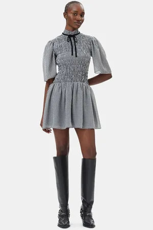 Ganni Sheer Check Mini Smock Kjole I Dame Størrelse 42 Genanvendt Polyester