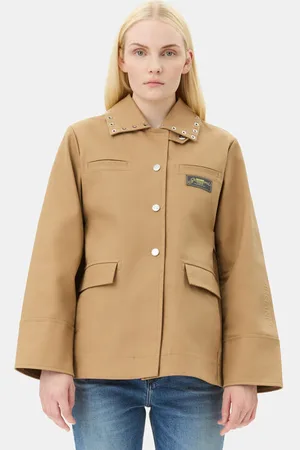 Ganni Camel Bonded Cotton Jakke I Beige Dame Størrelse 36