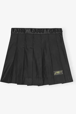 Ganni Plisseret Mininederdel I Sort Duchesse-Nylon I Dame Størrelse 44 Polyurethane/Genanvendt Polyester