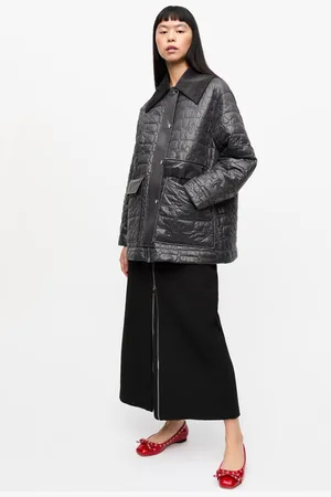 Ganni Sort Glossy Quiltet Midikjole I Mixed Dame Størrelse Xxs/Xs Nylon/Genanvendt Nylon