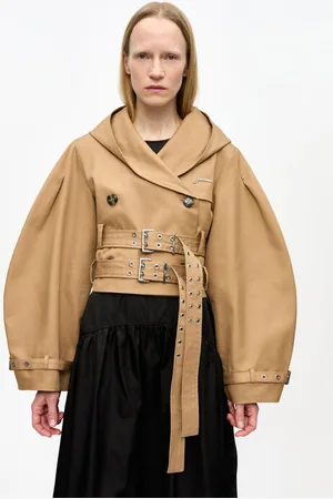 Ganni Kort Camel Trench Jakke I Beige Dame Størrelse 34