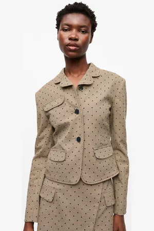 Ganni Brun Blazer I Ternet Habitstof I Beige Dame Størrelse 36