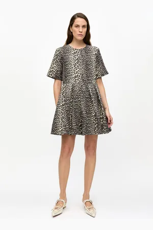 Ganni Minikjole I Bomuldstweed Med Leopardprint I Mixed Dame Størrelse 32