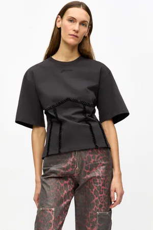 Ganni T-Shirt I Sort Bomuld Med Bindebånd På Ryggen I Mixed Dame Størrelse Xl