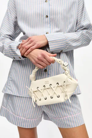Ganni Cremefarvet Mini Bou Lace-Up Taske I White