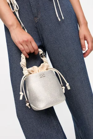 Ganni Råhvid Mini Bou Bucket Taske I White Genanvendt Polyester