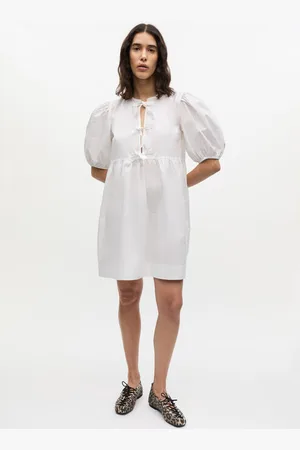 Ganni White Cotton Poplin Tie String Minikjole Dame Størrelse 44