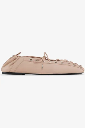 Ganni Beige Lace-Up Ballerinasko Med Snøre I Frappe Dame Størrelse 41