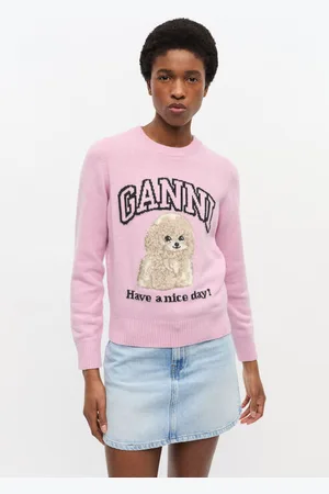 Ganni Pink Puddel-Sweater I Dame Størrelse Xl Trekvartærmet